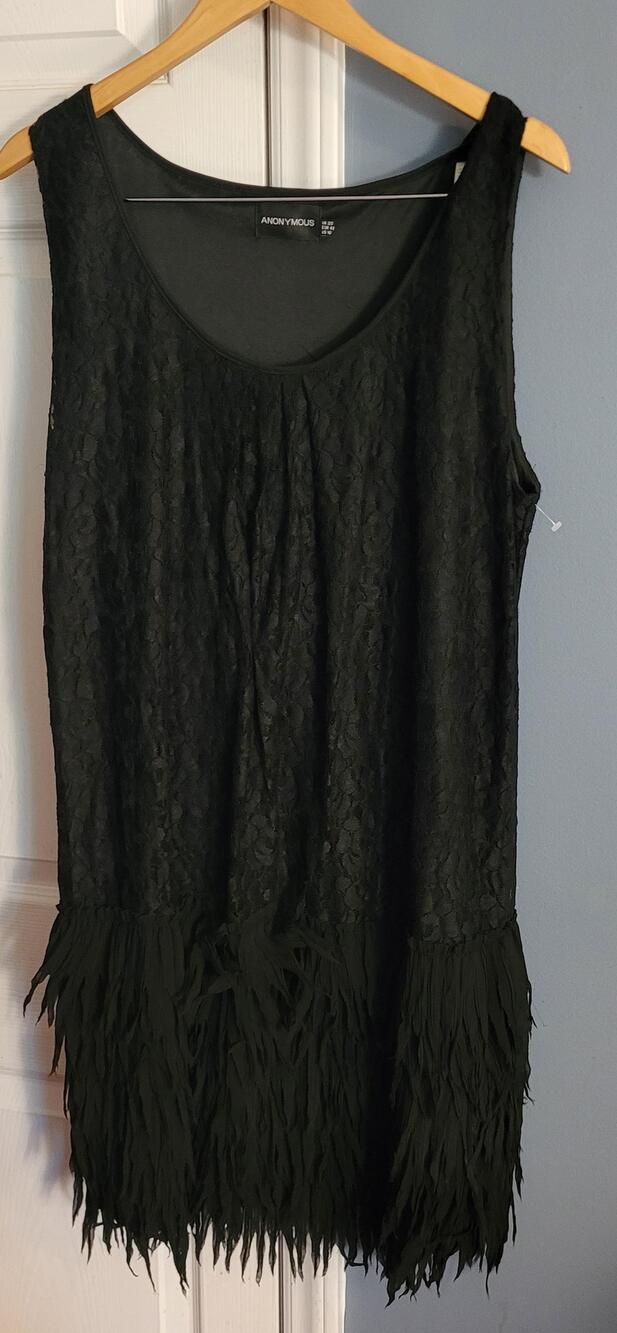 ANONYMOUS Dress Womens US16/UK 20 Black Lace Fringe Flapper Tank Shift Cocktail